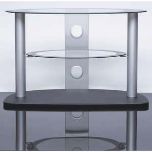 tv stand. stylish lcd stand suitable for upto 37ins lcd tv. oval design. 2 glass shelves. wooden bas