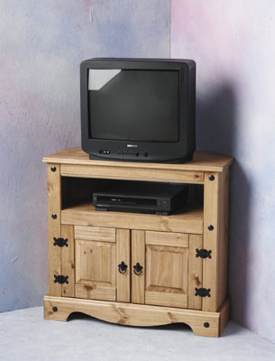 CORONA CORNER TV/VIDEO CABINET WITH SPACE FOR ALL YOUR EQUIPMENT THIS STUDDED CABINET COMPLETES THE