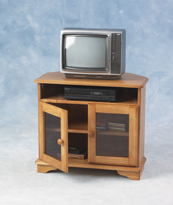 Traditional country pine corner TV/Video unit with one alcove  two glass doors and an internal