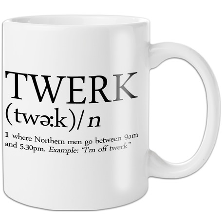 Twerk Mug The Twerk Mug has nothing really to do with the Miley Cyrus and Robin Thicke performance that has been parodied all over the Internet. This novelty mug is a play on words which suggests a different meaning. The text is displayed like a dict