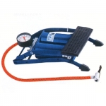 High power, steel framed foot pump with two steel barrels.Dial type pressure gauge with rotating