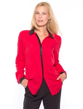 Two-Tone Blouse, Fuller Bust Fitting. Youll be won over by the cut of this blouse which is ideal for the larger bust (D, E and F cups).It features a collar on a collar stand, buttoned placket and buttoned cuffs in faux leather (polyurethane). Plus sh