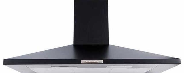 The simple 100cm black Chimney Hood. which removes cooking odours and more from your kitchen. Easy to control using the push buttons. this cooker hood has three fan speeds to choose from. The chimney section is also extendable. 3 fan speeds. Maximum 