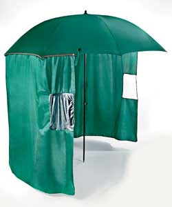 Nylon umbrella with steel pole. Height adjustable pole. Supplied with guy ropes and pegs in a cloth 