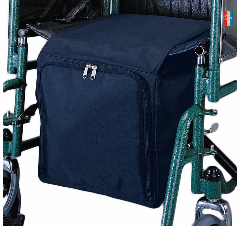 Convenient and secure storage bag for wheelchairs. Does not affect balance of chair and safety. More secure than bags on back of chair. Double zip fastening. Compatible with any standard wheelchair.