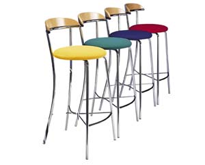 Stylish bar stool. Simple design. Elegant chrome frame. Natural beech polished back with contrasting