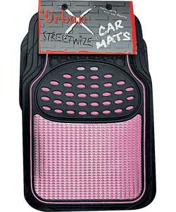 2 front, 2 rear mats.Pink trim and matching heel pad. Front and rear mats, universal fitting (can tr