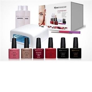 Designed for long-lasting manicures at home, this gel starter kit contains all the essentials needed for pretty nails, from the UV drying lamp to polishes and files. A base coat and top coat is included in the set as well as six coloured gel polishes