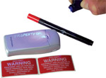 · UV property marker pen · Mini UV lamp to illuminate the invisible marking · Anti-theft warning 
