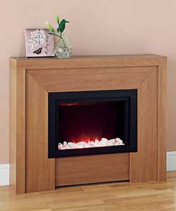 Chunky contemporary surround in real oak veneer.Realistic deep flame effect.Fits flat to the wall.No