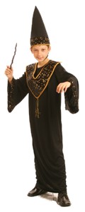 Long robe with pointy hat.  It`s great for Wizard teachers.