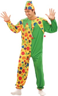 Jump into this crazy clown jumpsuit and instantly you