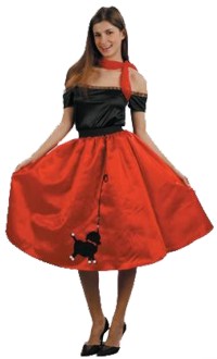 Go to the Hop in this Nineteen Fifties style full skirt and black top.  The poodle skirt was the fas