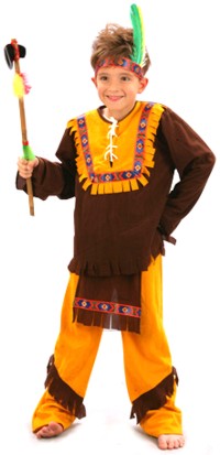 Get ready for a war dance in this detailed Native American style costume. There`s a girls version