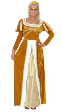 You will look extremely regal in this medieval dress in mustard velvet.