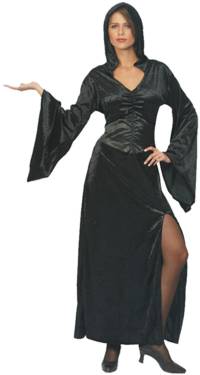 A slinky hooded velvety dress perfect for a Halloween night out