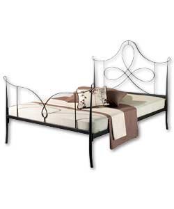 Gunmetal coloured frame with looped detail in headboard and simple footboard design. Gauge deluxe