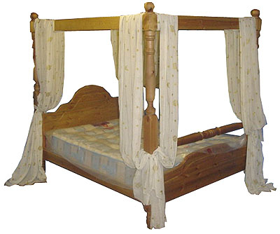 This fabulous four poster bed is available in 3ft  4ft  4ft 6 375   5ft 395 and 6ft 495 wide. It