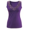 Wide lace trim at V neck. Washable. 95 Cotton, 5 Elastane.