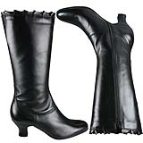 A Victorian style Calf length boot from Jones Bootmaker. Features leather frill to the top, rounded 