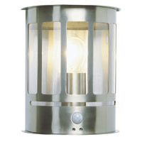 (H) 240 x (W) 200 x (D) 110mm, Curved Face Half Wall Lantern with clear glass, With PIR Movement