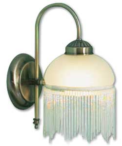 Antique brass finish with opal glass shade and beaded fringe.Size (H)27.5cm, (W)15cm,