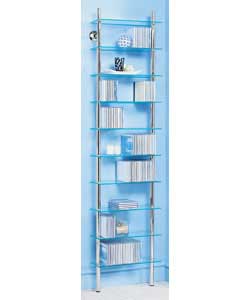 Chrome and clear glass unit.Holds 300 CDs.Size (H)167, (W)40, (D)15.5cm.Packed flat for home assembl