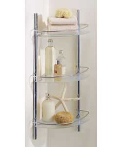 Chrome plated mild steel construction with toughened frosted glass shelves.Complete with fixtures,