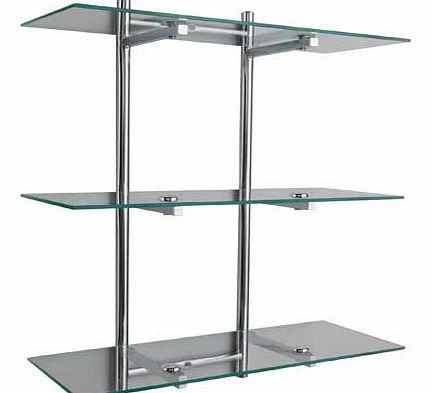 Chromed rack with 3 glass shelves. Complete fixtures and fittings. Size (W)32, (D)22.5, (H)64cm