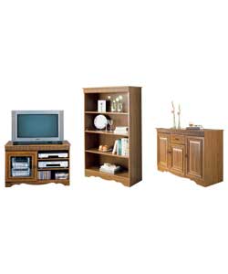 Oak effect. Entertainment Unit. 1 glass display door with base shelf. 2 adjustable and or removable