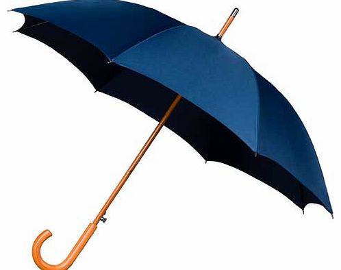 Strong fibreglass frame. automatic umbrella with traditional wooden shaft and crook handle. Canopy width approximately 94cm (37`) and overall length 89cm (35`). Keep away from fire.