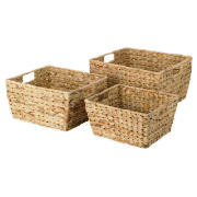 Unbranded Water hyacinth 3 open baskets with handles