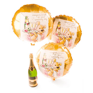 Why not send this 75cl quality bottle of Beaumet Champagne with three floating 45cm foil message bal