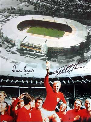 Unbranded Wembley and 1966 photographic montage signed by Hurst and Peters
