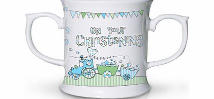 This cute Whimsical Train Christening Loving Mug is not only able to be usedbut also makes an adorable keepsake for any special little boys Christening.The white ceramic mug has a fresh and modern look with a blue and green colour theme.Around the 