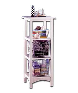 White solid wood frame with 1 shelf and 2 chrome w