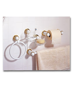 White and Brass Plated 5 Piece Bathroom Set