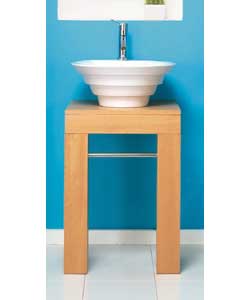 White ceramic basin on a beech veneer stand with c