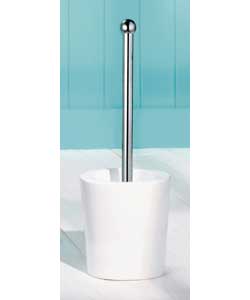 Oval ceramic toilet brush and holder with chrome handle