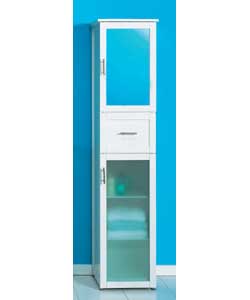 Vanity unit in white finish on adjustable feet. In