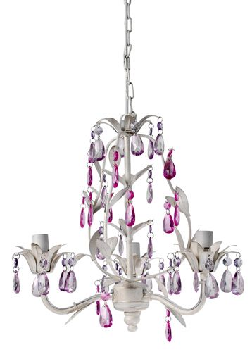 White Flower Pendant 6-Light Chandelier with Purple and Pink Crystals.      For home style that