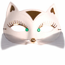 White cat mask with foil decoration. Clear whiskers drawn in for clarity. These photos are not to sc
