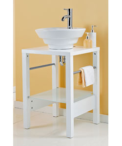 Unbranded White Freestanding Sink Unit with Sink and Tap