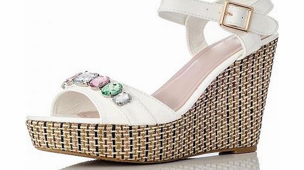 These stylish wedges are perfect to wear as part of a garden party outfit. Featuring a jeweled outer strap with a glittered rope effect wedge heel, these wedges are a sure winner for the summer. Wear with a floral print dress to complete the look. - 