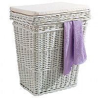 White Painted Willow Linen Bin with Seat Pad