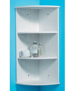 White wall corner shelving unit with tongue and groove design on inner side walls.MDF painted finish