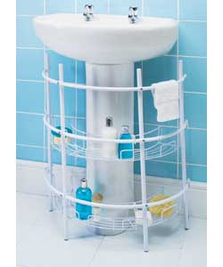 Supplied with 2 wire storage shelves and curved towel rail.Powder coated steel tube.Size (W)55,