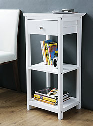 White Wood 2 Tier Cabinet with Drawer