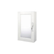 This wall-mounted bathroom cabinet made from white wood features a generous sized single mirror door