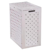 White MDF slatted wicker weave laundry basket with lid 
